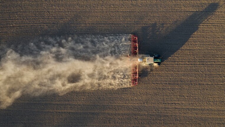 farm tractor with seed drill