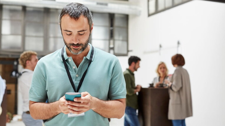 man at an online trade fair