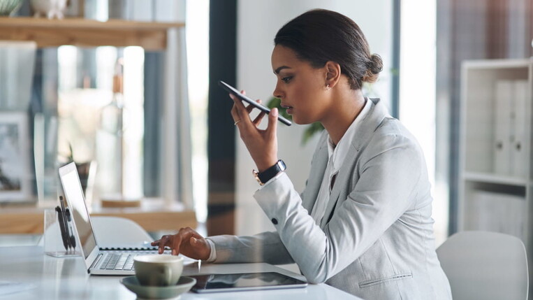 woman records voice note